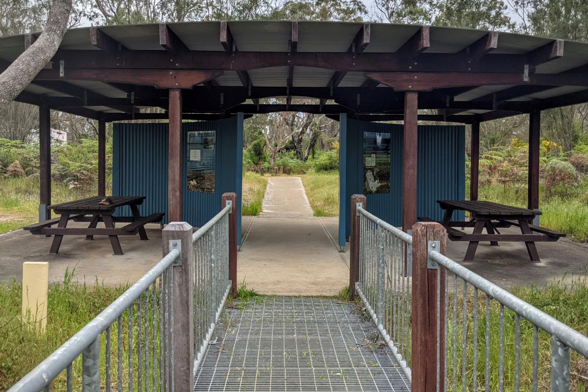 Undercover picnic tables at Lake Muir Observatory Undercover picnic tables at Lake Muir Observatory