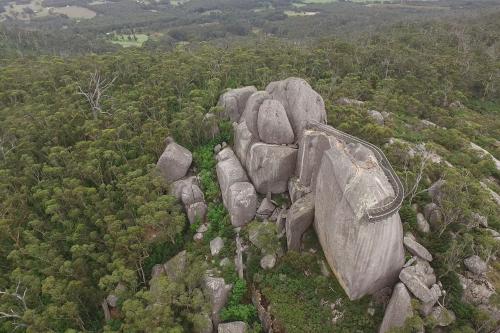 view from a drone over granite skywalk
