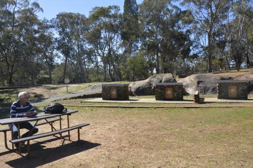 Grassy picnic area with tables and gas barbecues