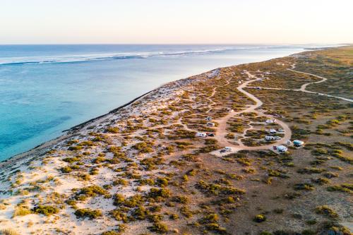 aerial view over kurrajong campground beside the ningaloo marine park
