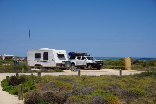 caravan set up in a campsite 
