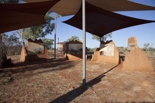 information panels under shaded sails at Purnululu 