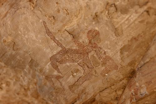 Close up of Aboriginal artwork on rock.