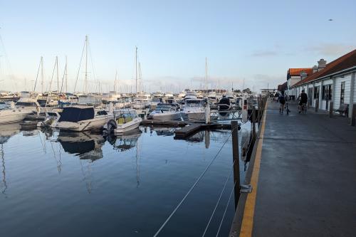 At Hillarys Boat Harbour in the morning near the Rottnest Ferry pier