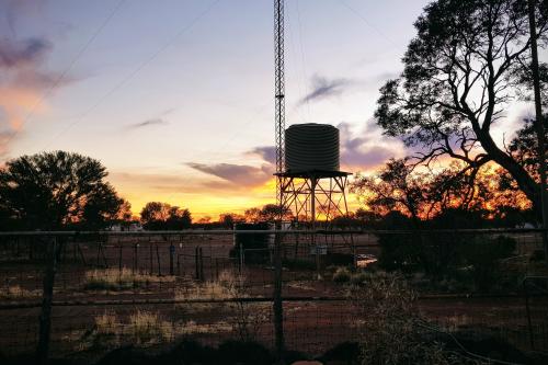 View at sunset of a water tower. 