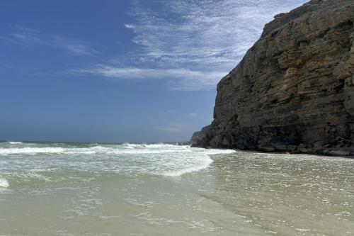 Large cliffs on the beach.