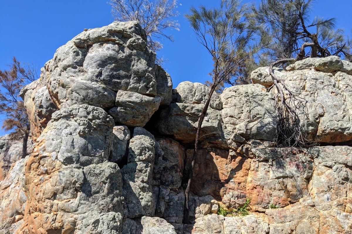 Noondine chert rock formations with blue sky