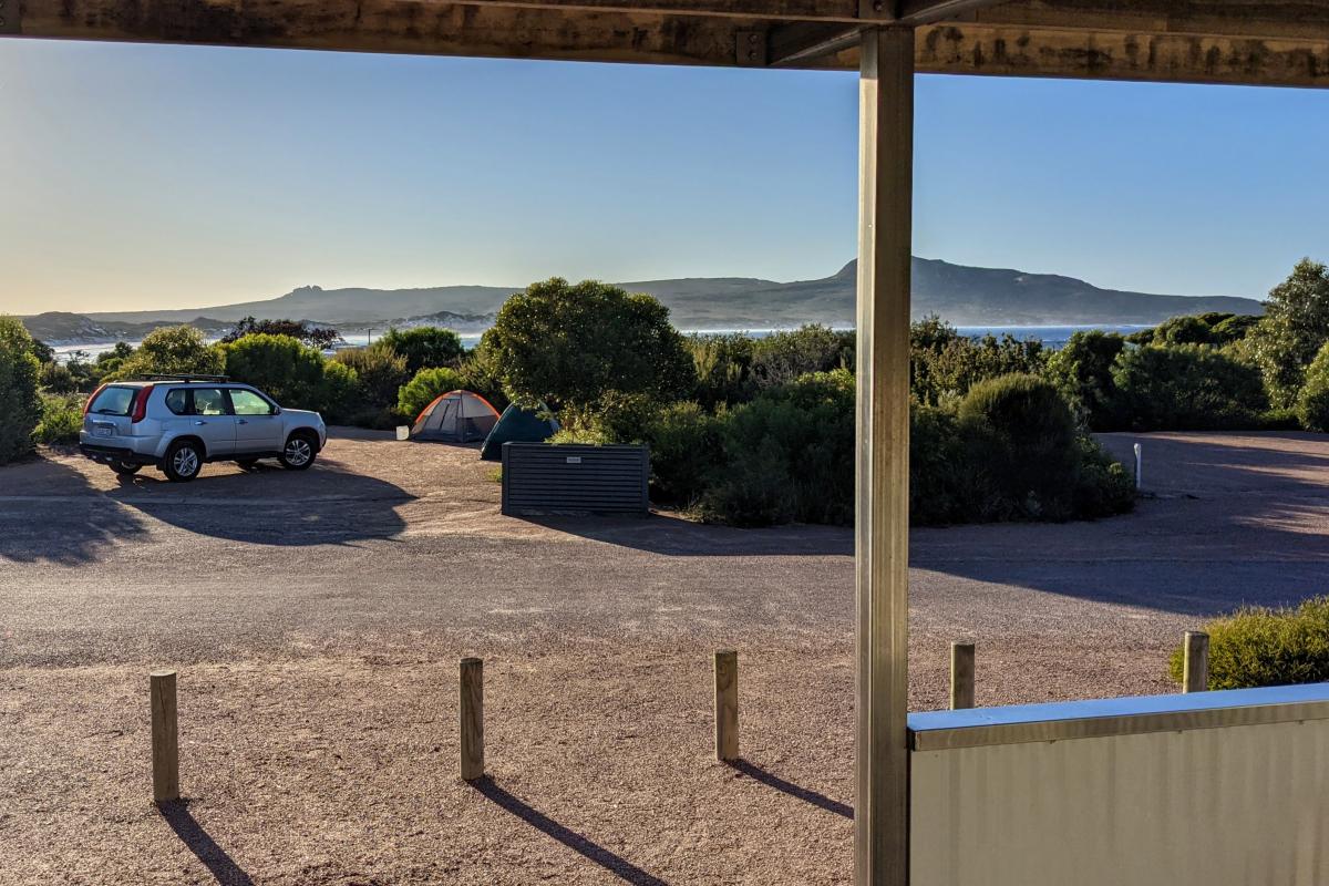 View from one of the barbecue shelters at Lucky Bay Campground in Cape Le Grand National Park