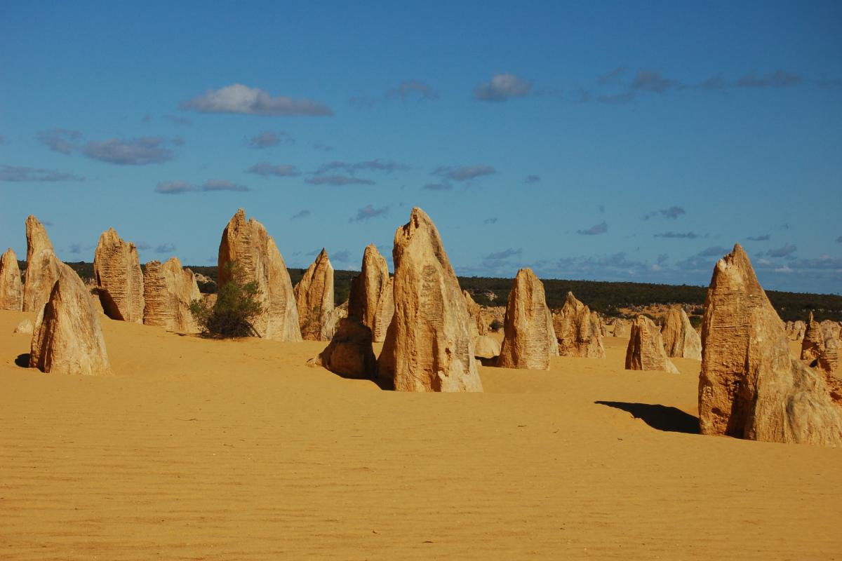 view of unusual pointed rock formations in a dune landscape