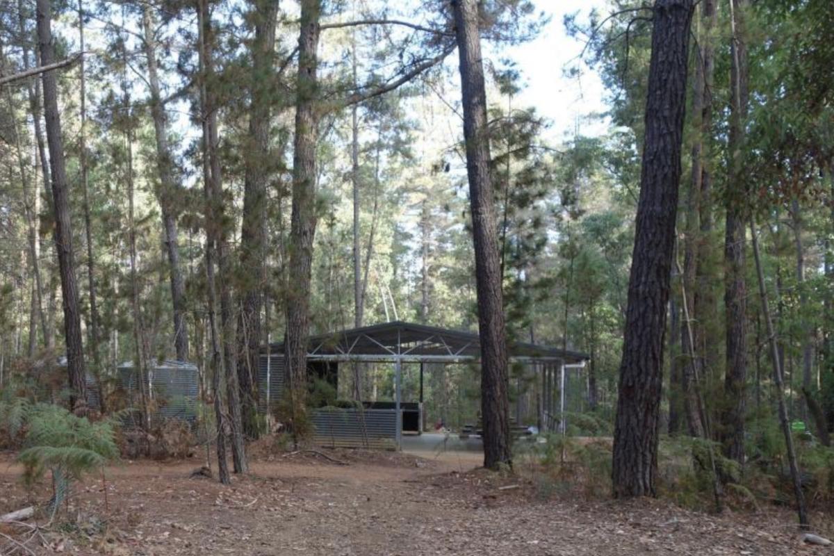 Baden Powell Campground. a shelter that has picnic seating and gas bbqs for campers at baden powell