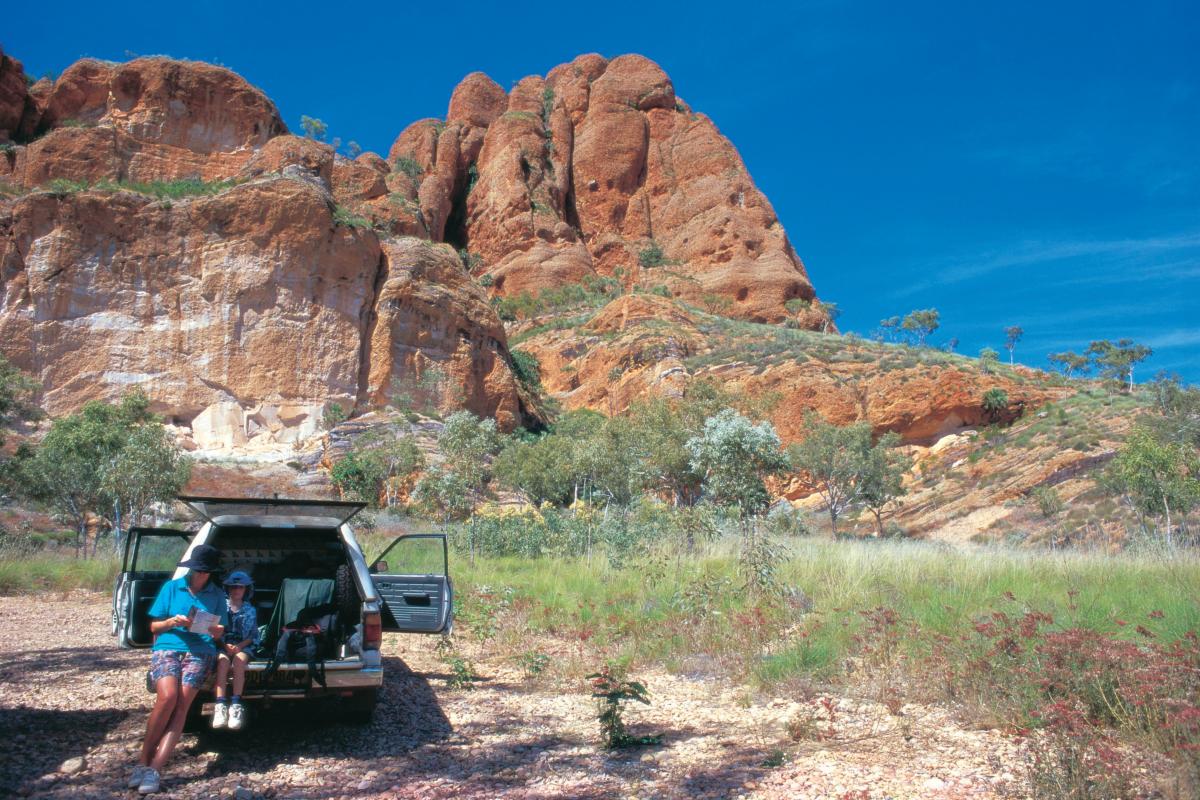 Echidna Chasm Sitting in back of car preparing for a walk in Echidna Chasm.