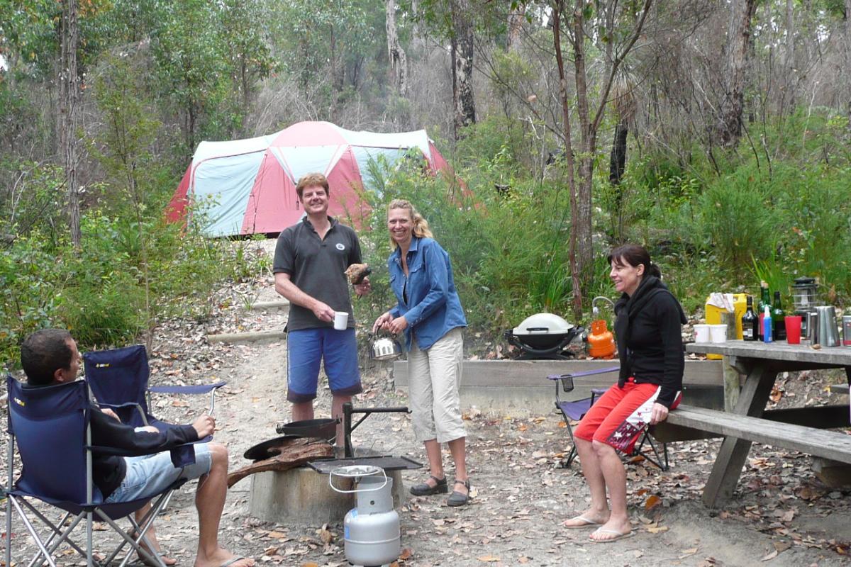 a family of campers at fernhook falls campground