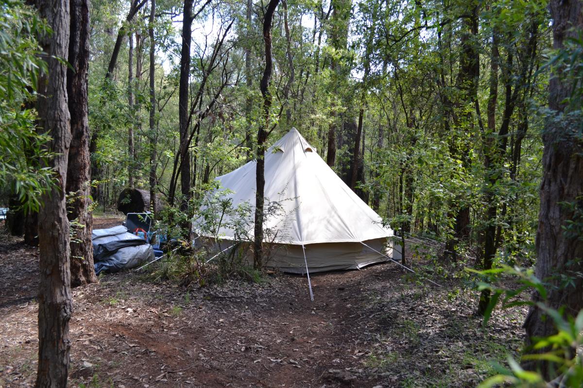 Gelcoat Campground, Wellington National Park glamping tent set up in the forest