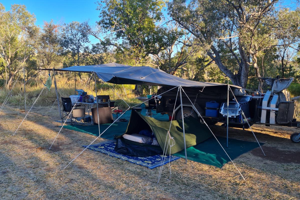Kurrajong campground, Purnululu National Park Campsite set up at Kurrajong campground