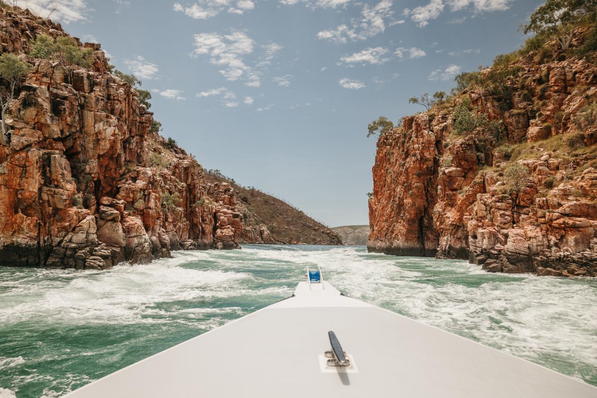 Horizontal Falls First person view on boat moving through the Horizontal Falls