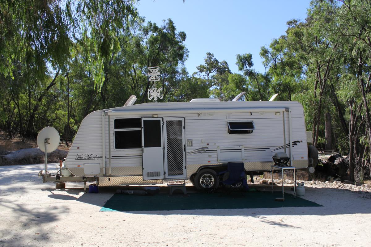 caravan set up in a campsite 