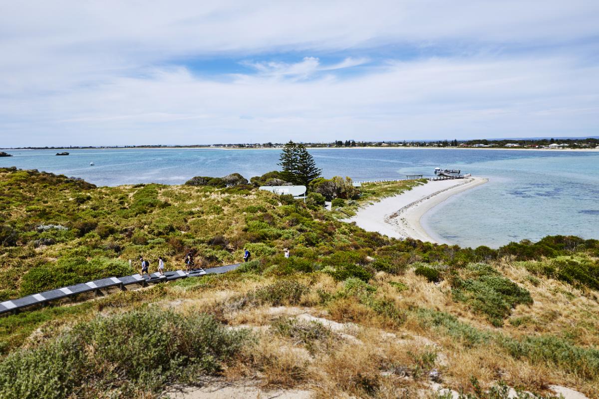 View of sand bar leading out from island