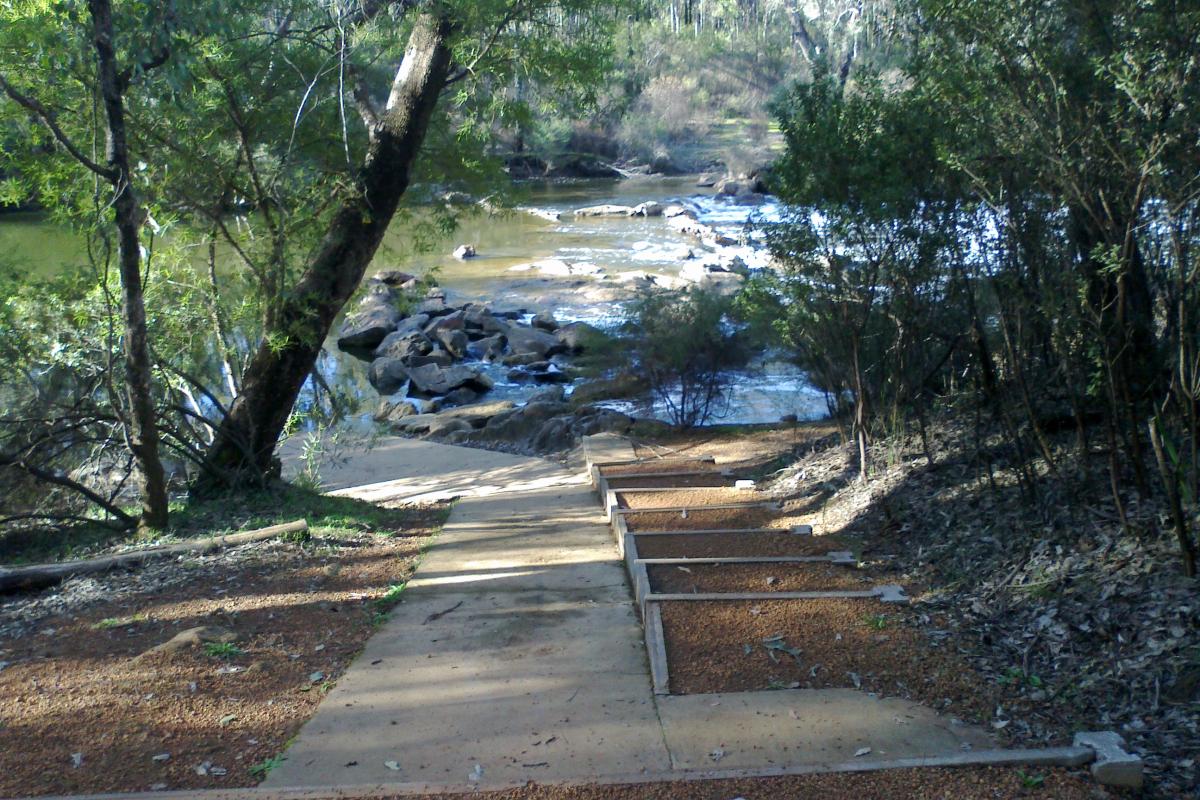 conrete path down to the river at scarp pool