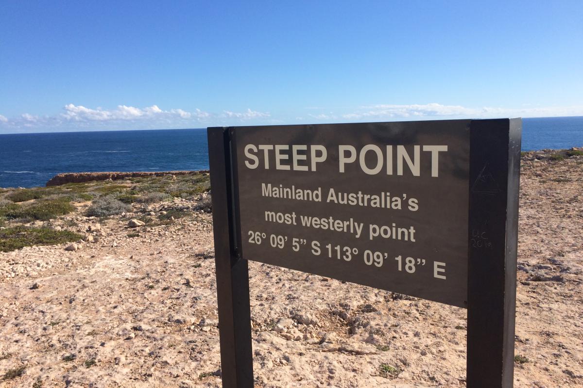 Sign showing coordinates of Steep Point being mainland Australia's most westerly point.