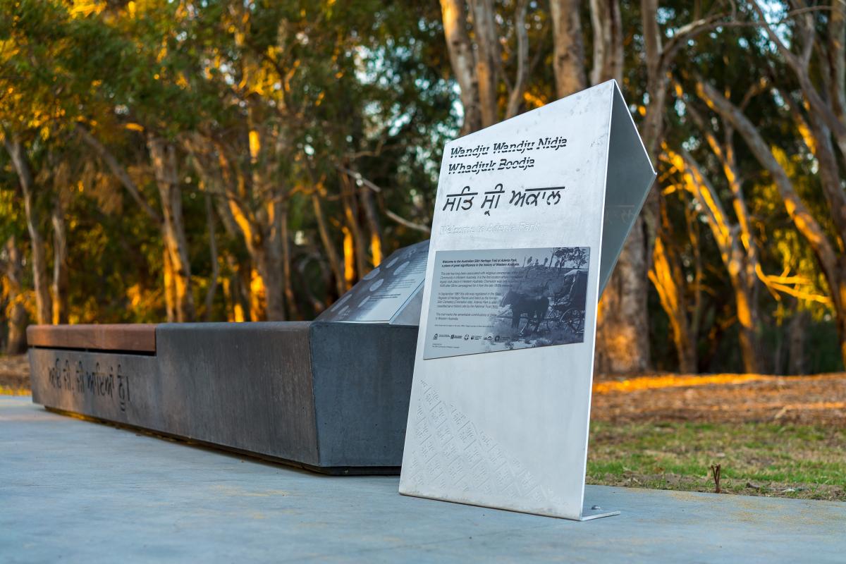 Australian Sikh Heritage Trail signs in Adenia Park