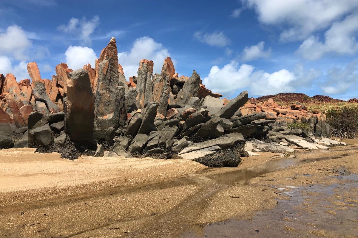 Jagged eroded rock formations at Angel Island