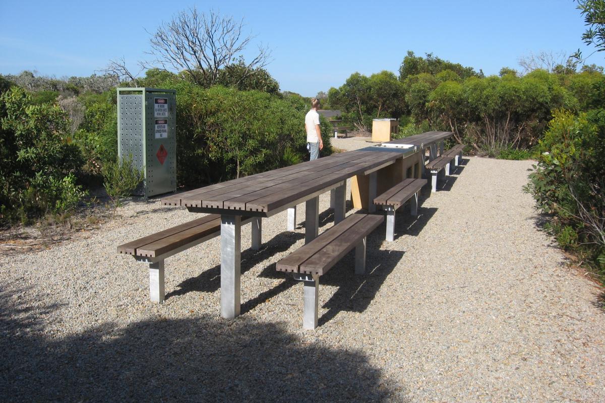 Picnic tables at Four Mile Campground