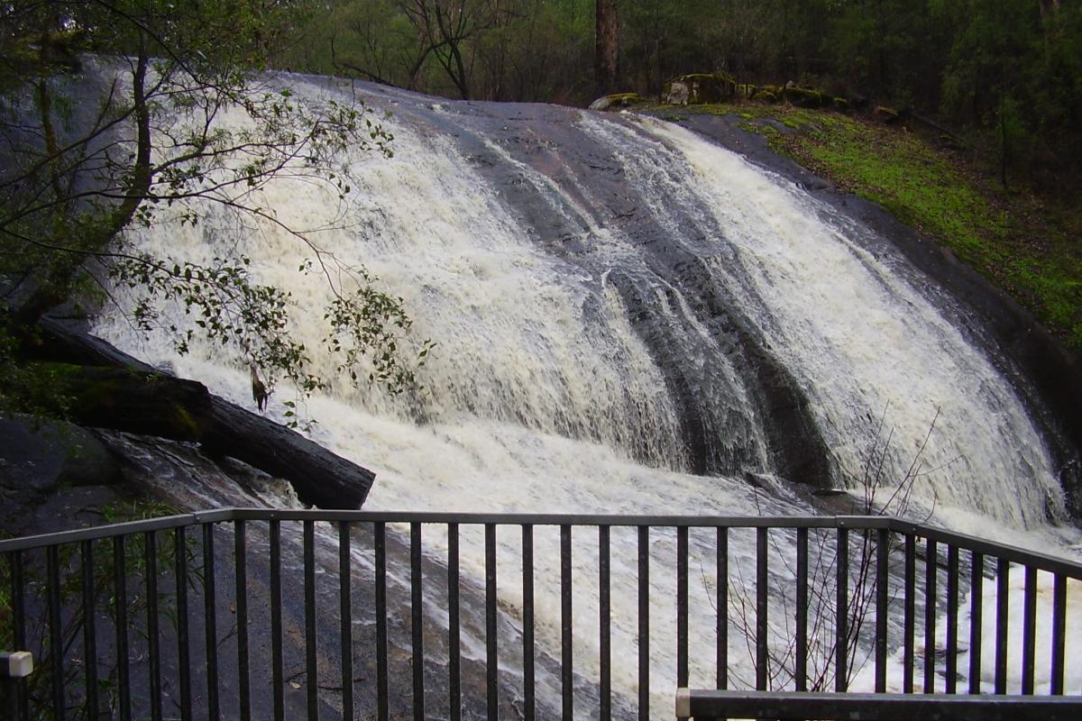 waterfall cascading down granite rocks