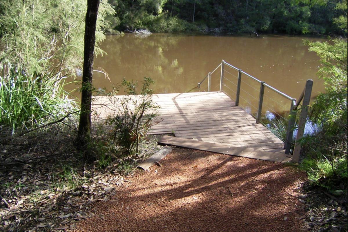platform and steps on the edge of the warren river