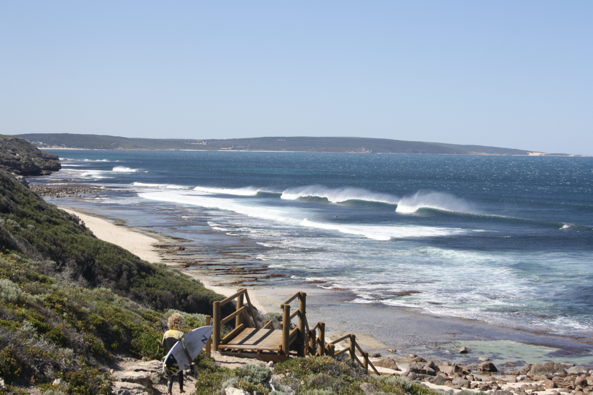 A great spot to view the surfing with timber stairway down to the beach.