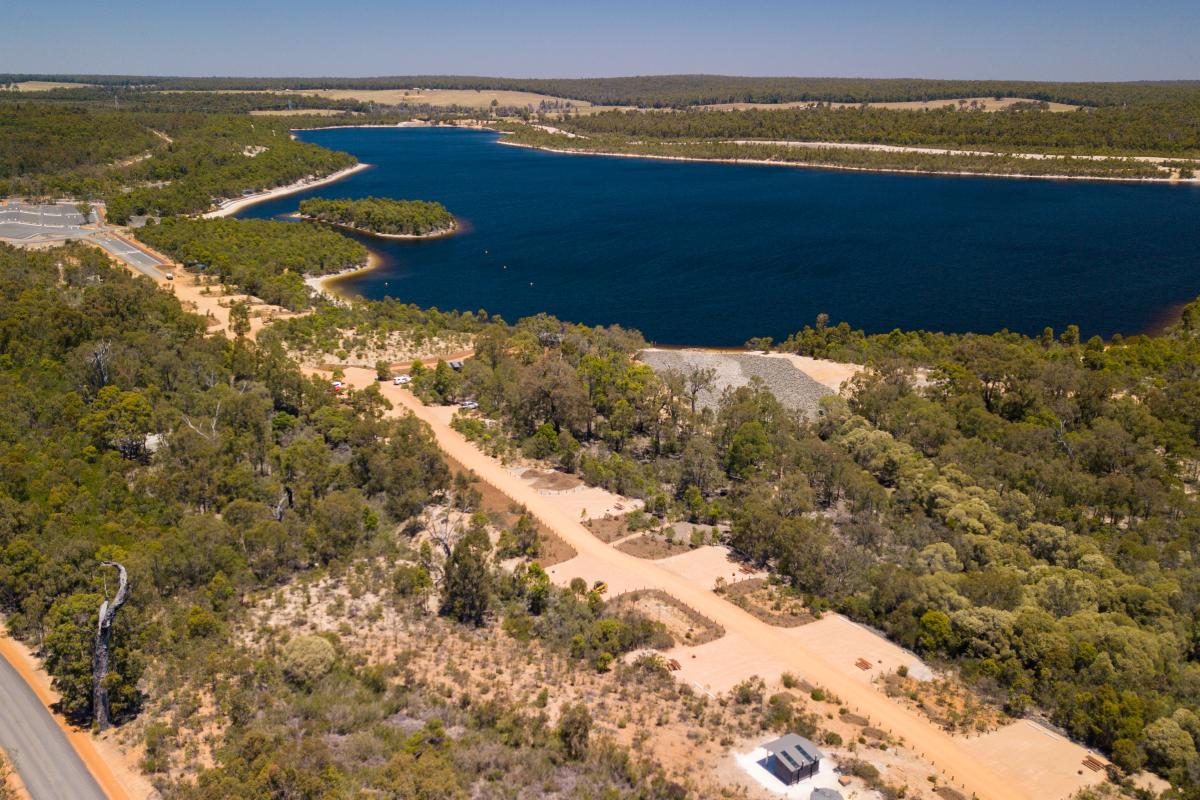 Aerial view of the camping area at Lake Kepwari