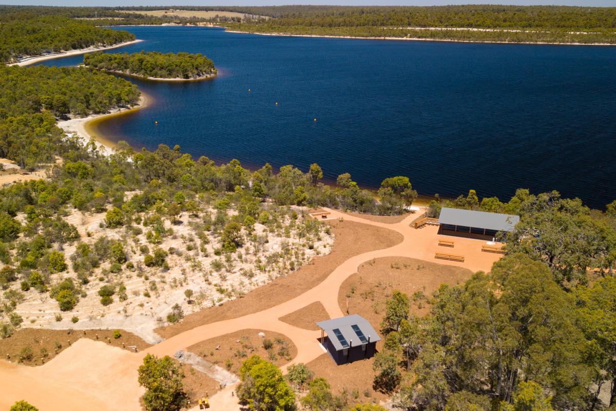 Aerial view of facilities at Lake Kepwari