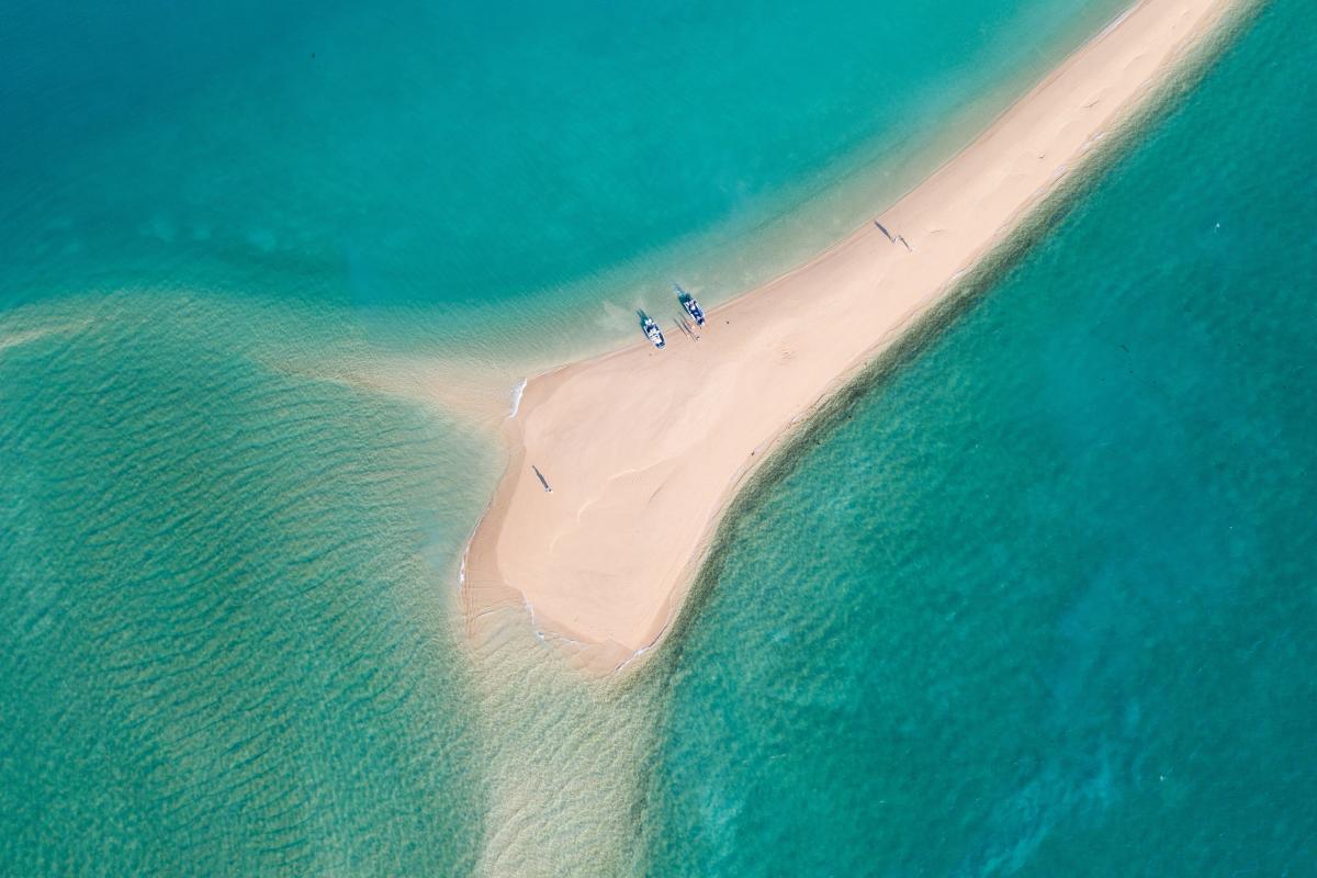 Aerial view of beach at Yowjab (Montgomery Reef).