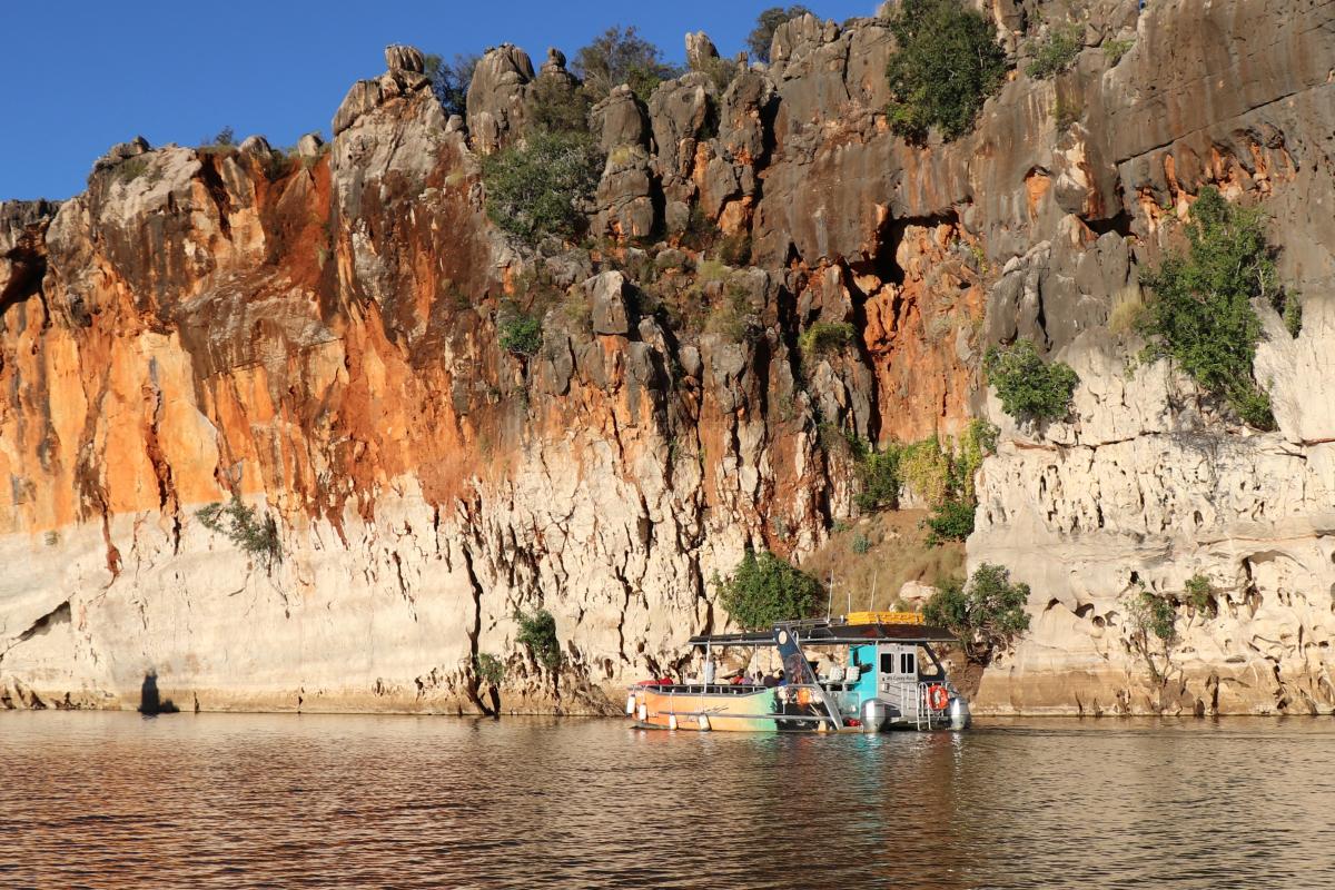 Miss Casey Ross tour boat tour boat on the river in danggu geikie gorge with towering gorge walls