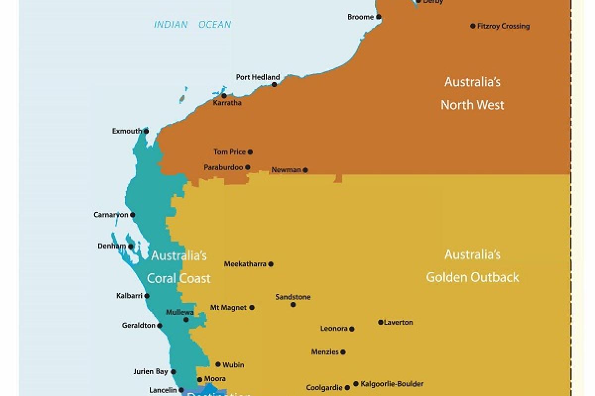 Western Australia has five tourism regions; Australia's Coral Coast, Australia's Golden Outback, Australia's North West, Australia's South West, Destination Perth. 