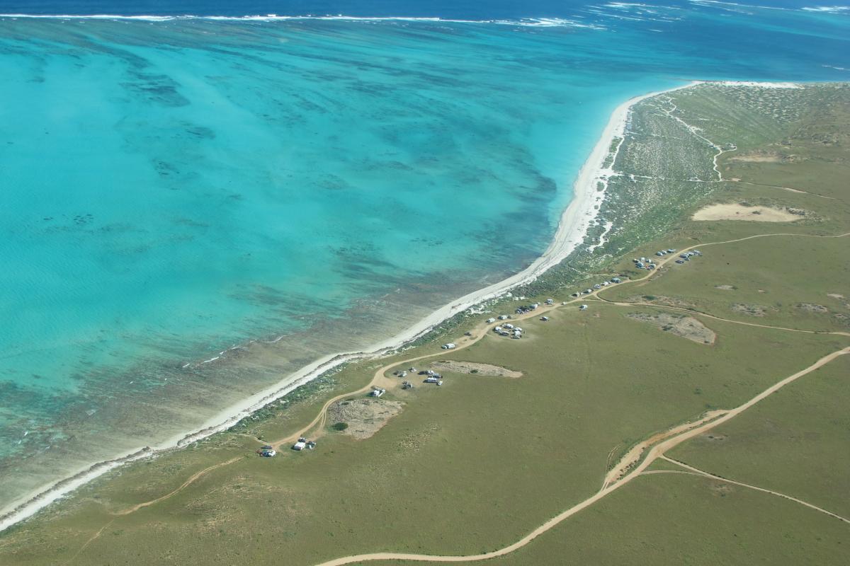 Aerial view of 14 mile campground on the coast