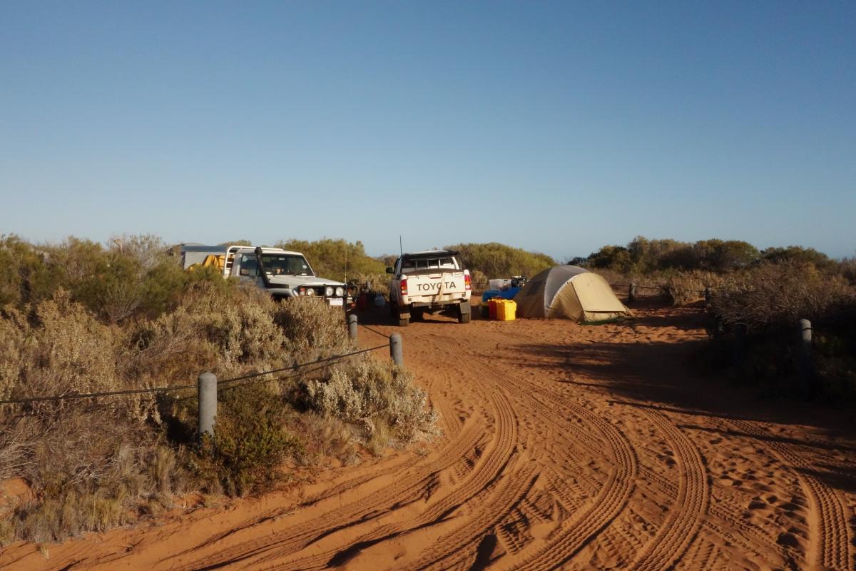 four wheel drive vehicles and tents at bottle bay campground