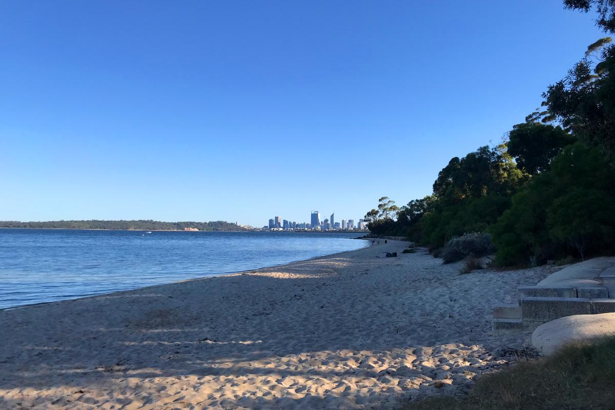 Foreshore at Point Heathcote with Perth city in the distance