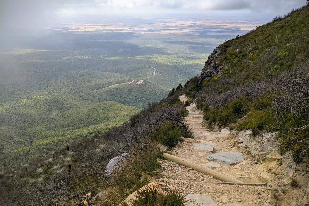 View from the Bluff Knoll Trail looking down towards the carpark