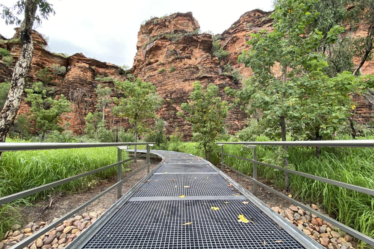 board walk with handrails on a walk trail