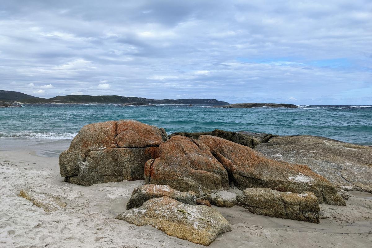 On the beach at Madfish Bay slabs of rocks on the beach