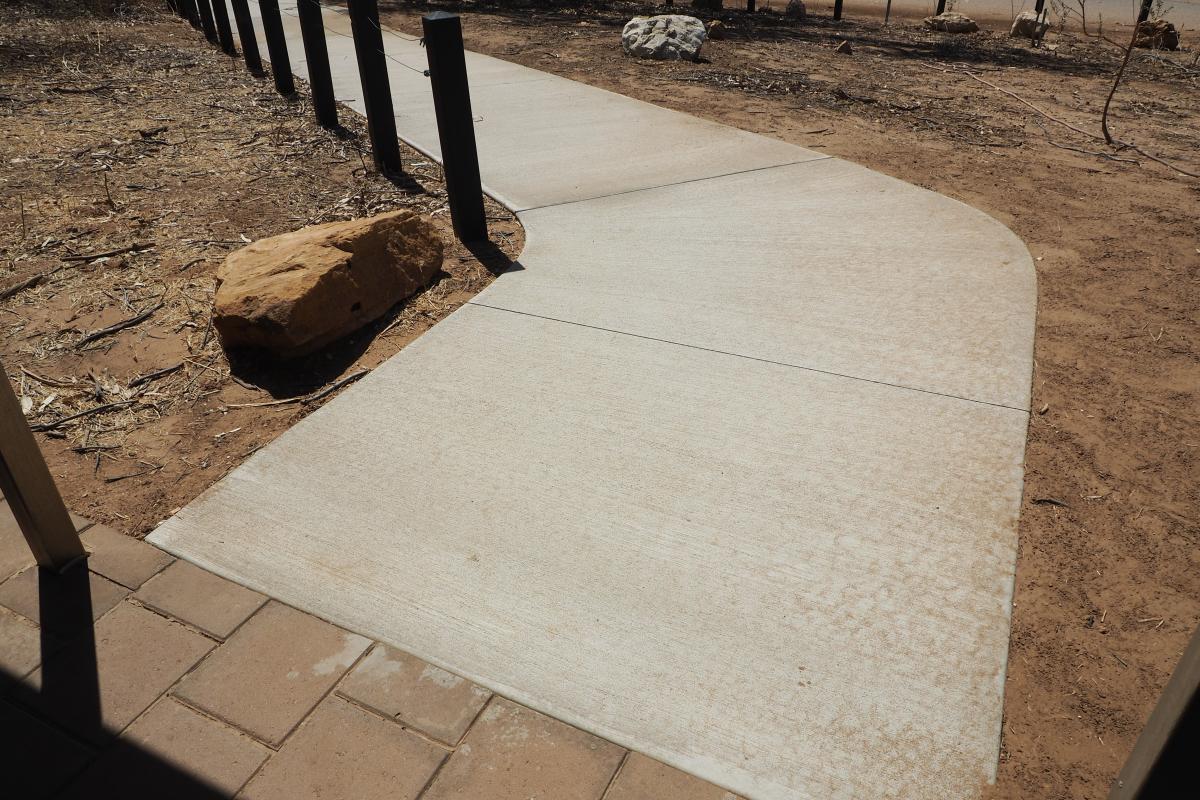 wide, concrete, wheelchair accessible pathways