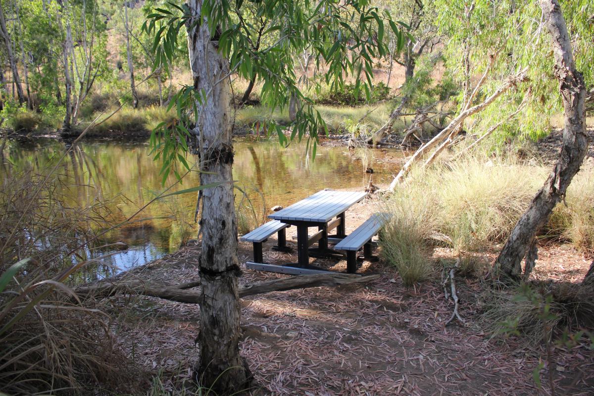 Picnic area Dudungarri mindi (Barkers Pool) Picnic table at Dudungarri mindi (Barkers Pool)