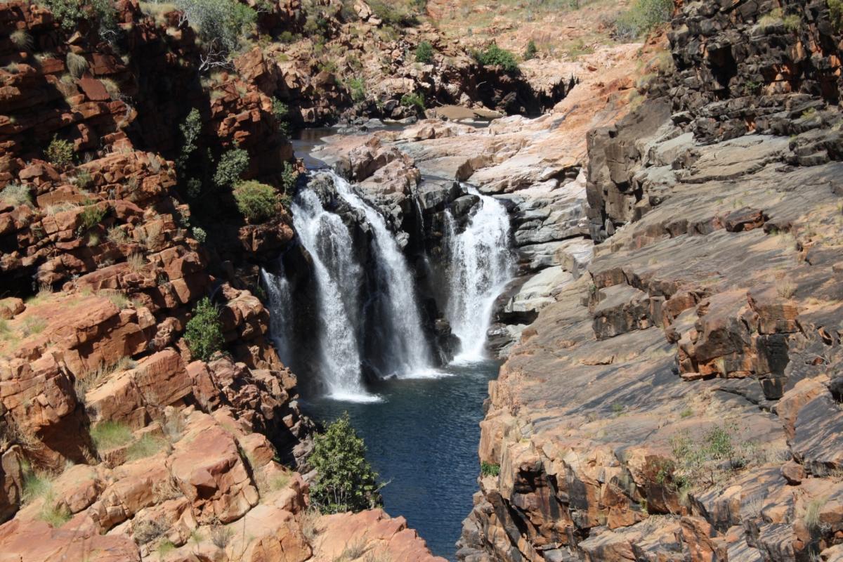 full flowing waterfalls at lennard river gorge