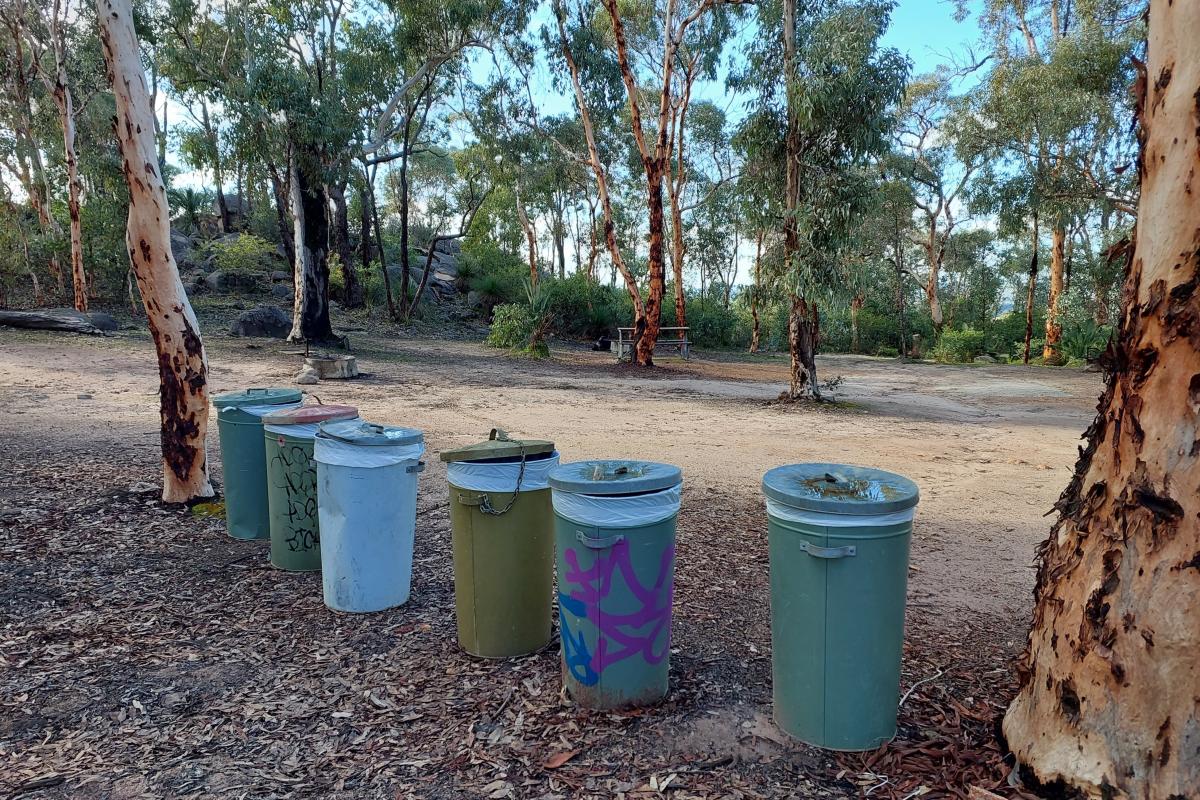 Rubbish bins at Bald Hill Campground