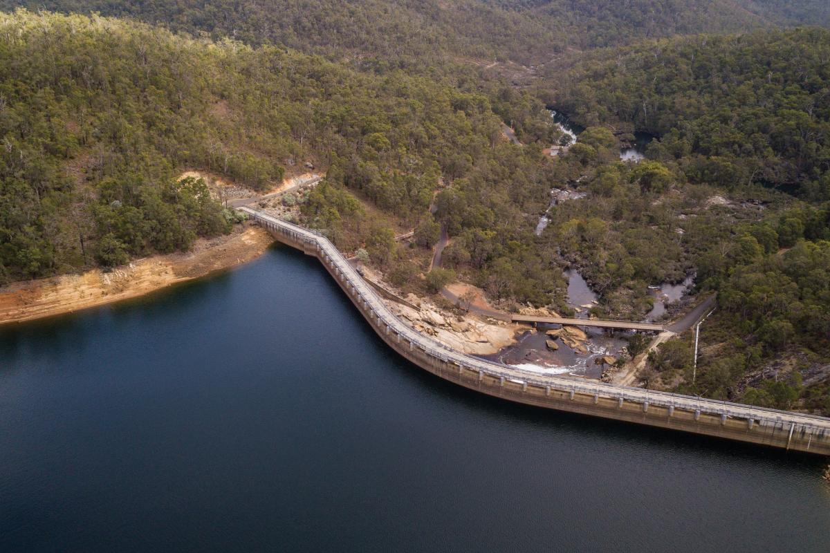Aerial view of the dam and dam wall 