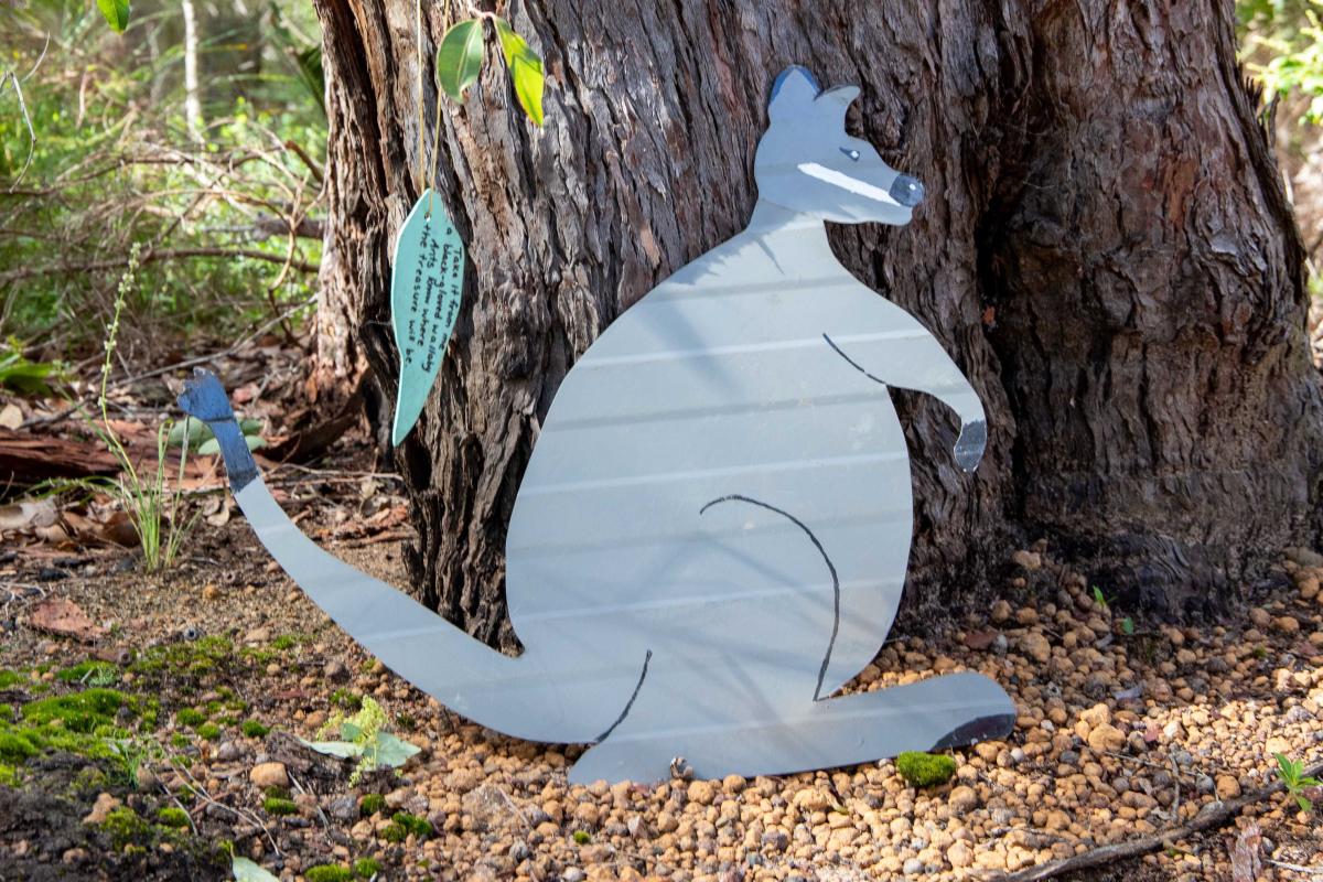 Cardboard cutout of wallaby for Nearer to Nature activity. 