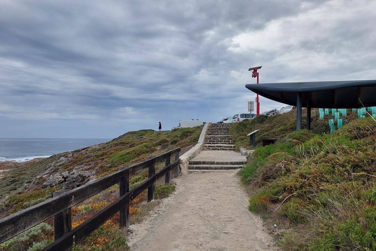 Beach access steps and path at Lefthanders parking area