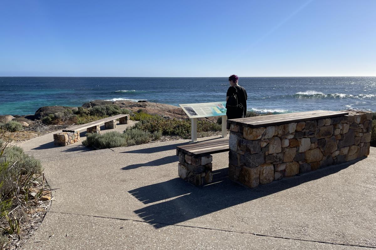 Redgate Beach Concrete paths and interpretive signage overlooking beach.