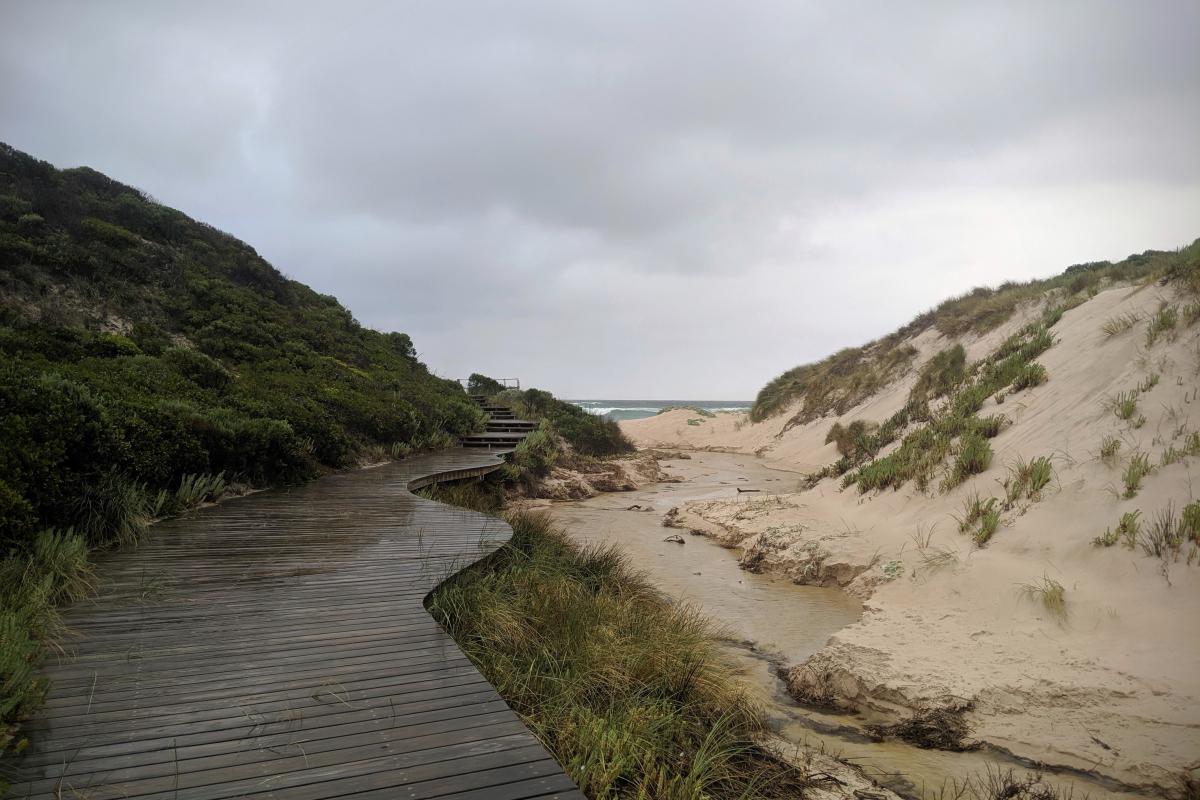 Beach access boardwalk at Conspicuous Beach Beach access boardwalk at Conspicuous Beach