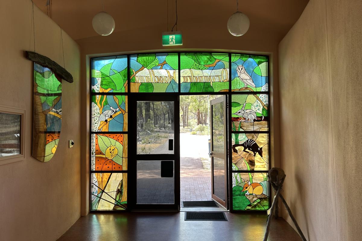 Doors with stained glass windows. 